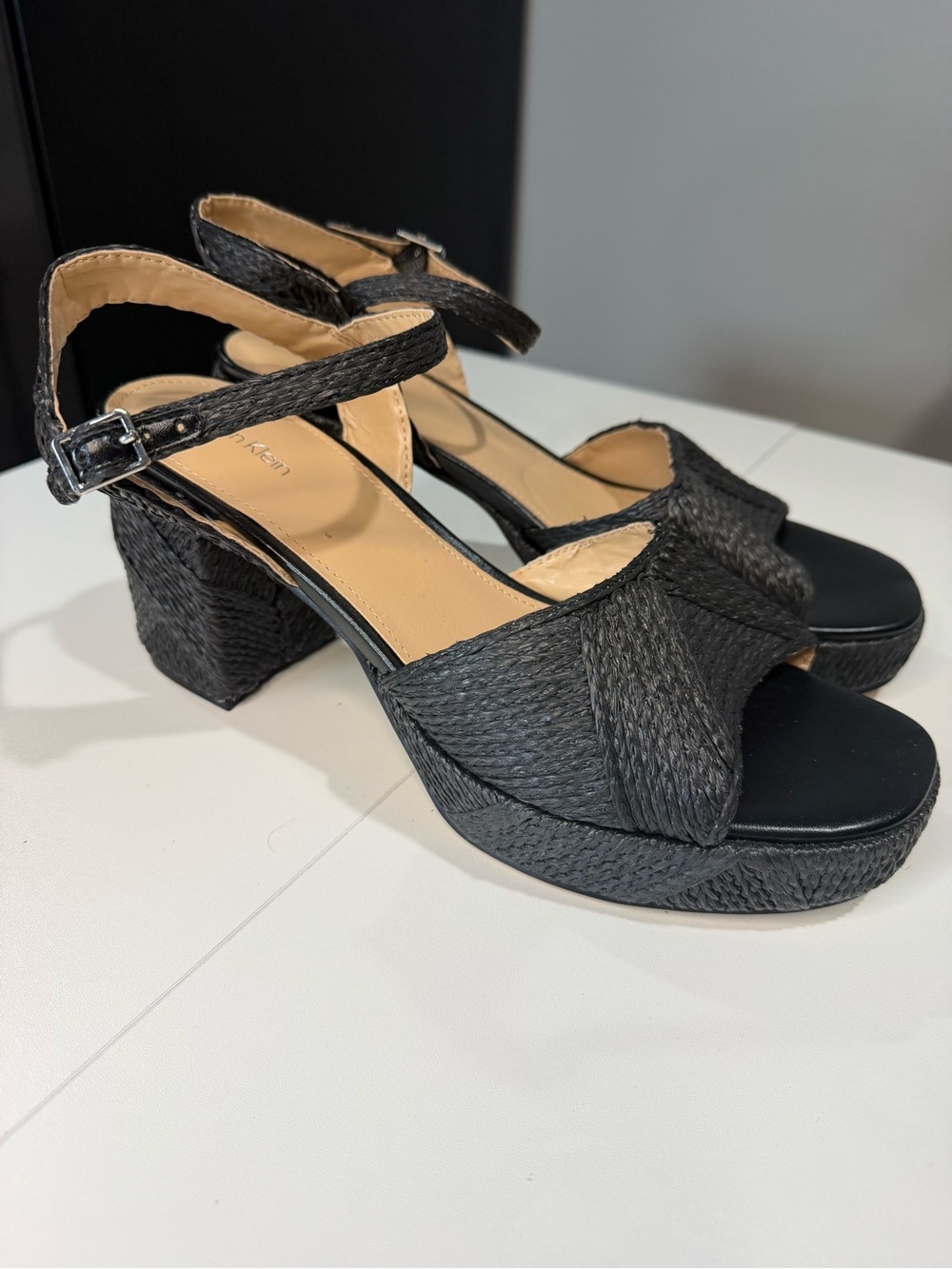 Calvin Klein Black Woven Platform Sandals - Picture 1 of 5